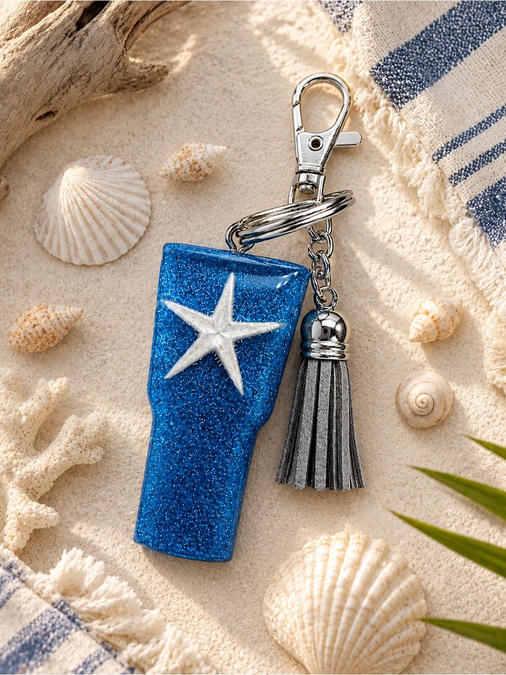 Blue Glitter Star Keychain or charm Tassel - Home Accents